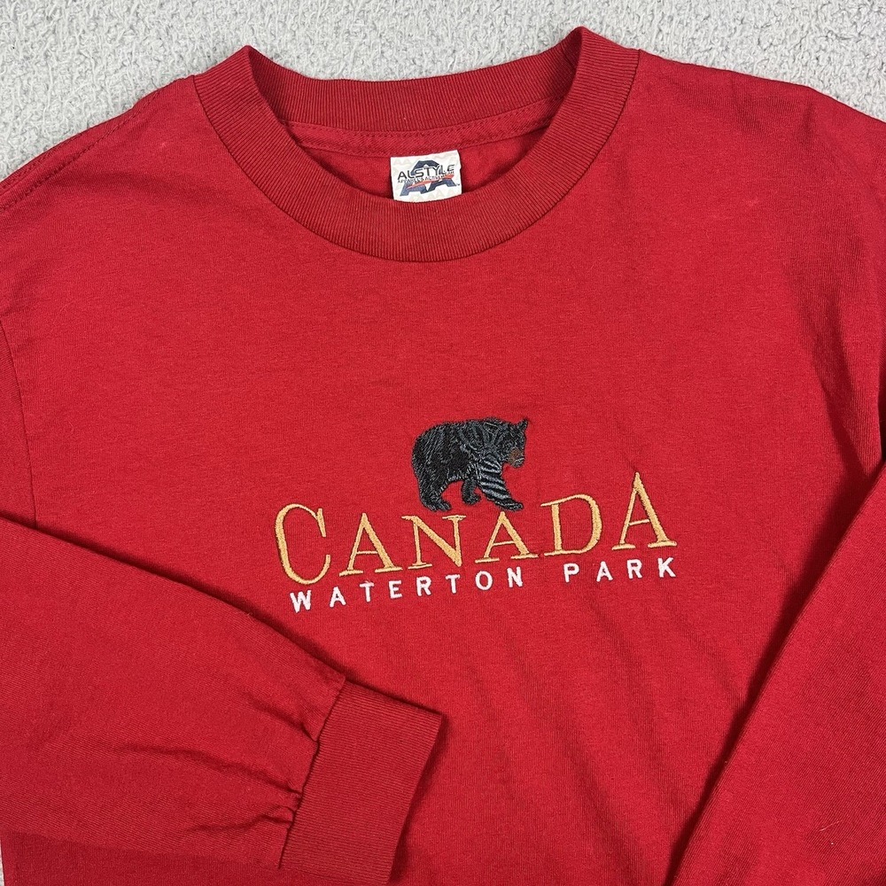 Vintage Waterton National Park Shirt Canada Bear Embroidered‎ Long Sleeve Small
